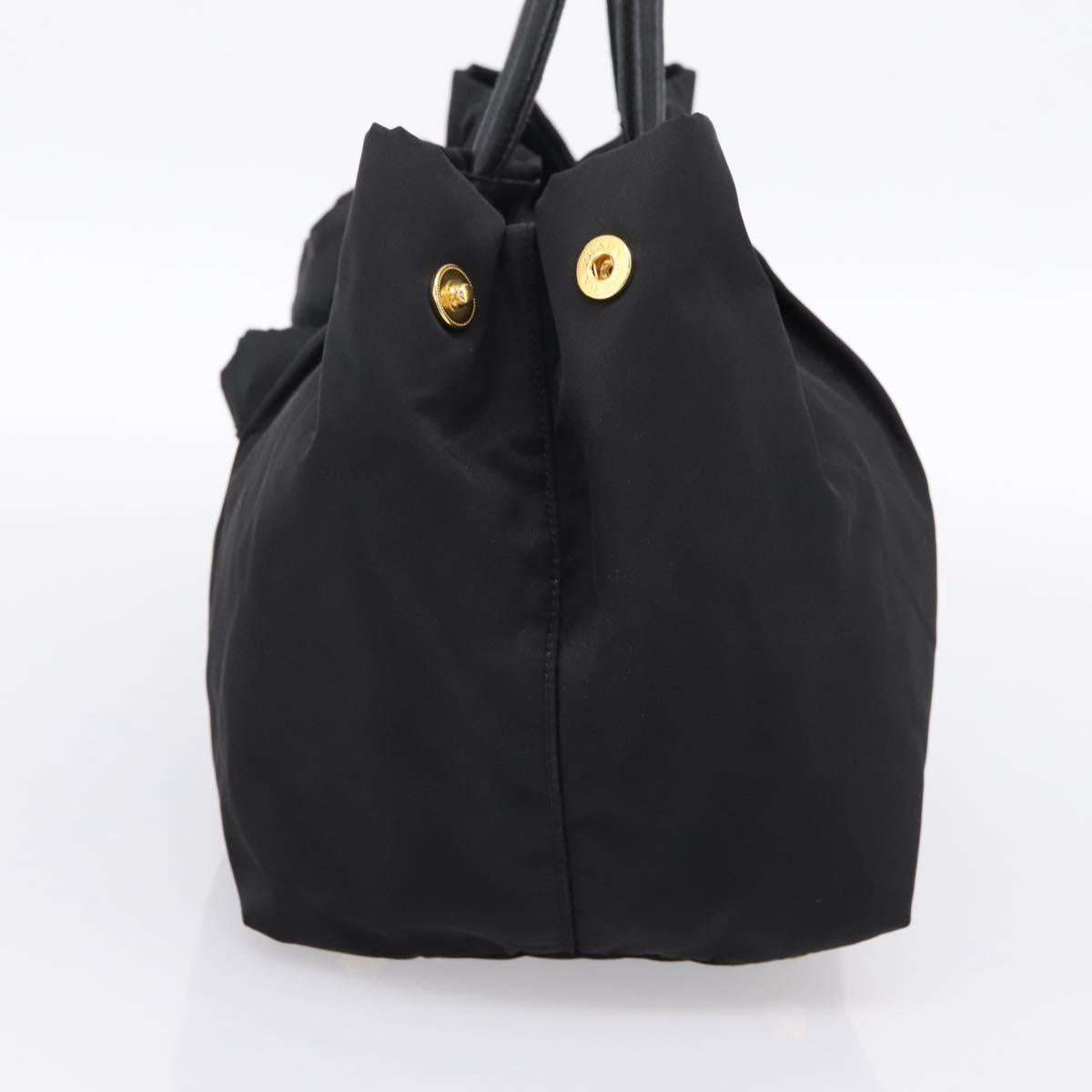 PRADA Hand Bag Nylon Black Gold Auth 201125V