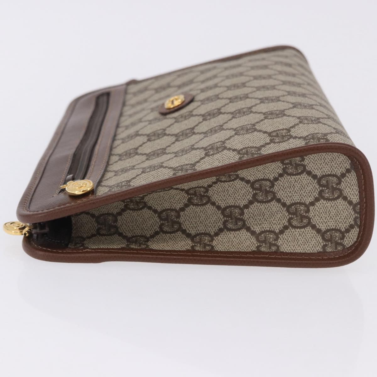 GUCCI GG Supreme Clutch Bag PVC Beige Gold Tone 014 115 6063 Auth 201128