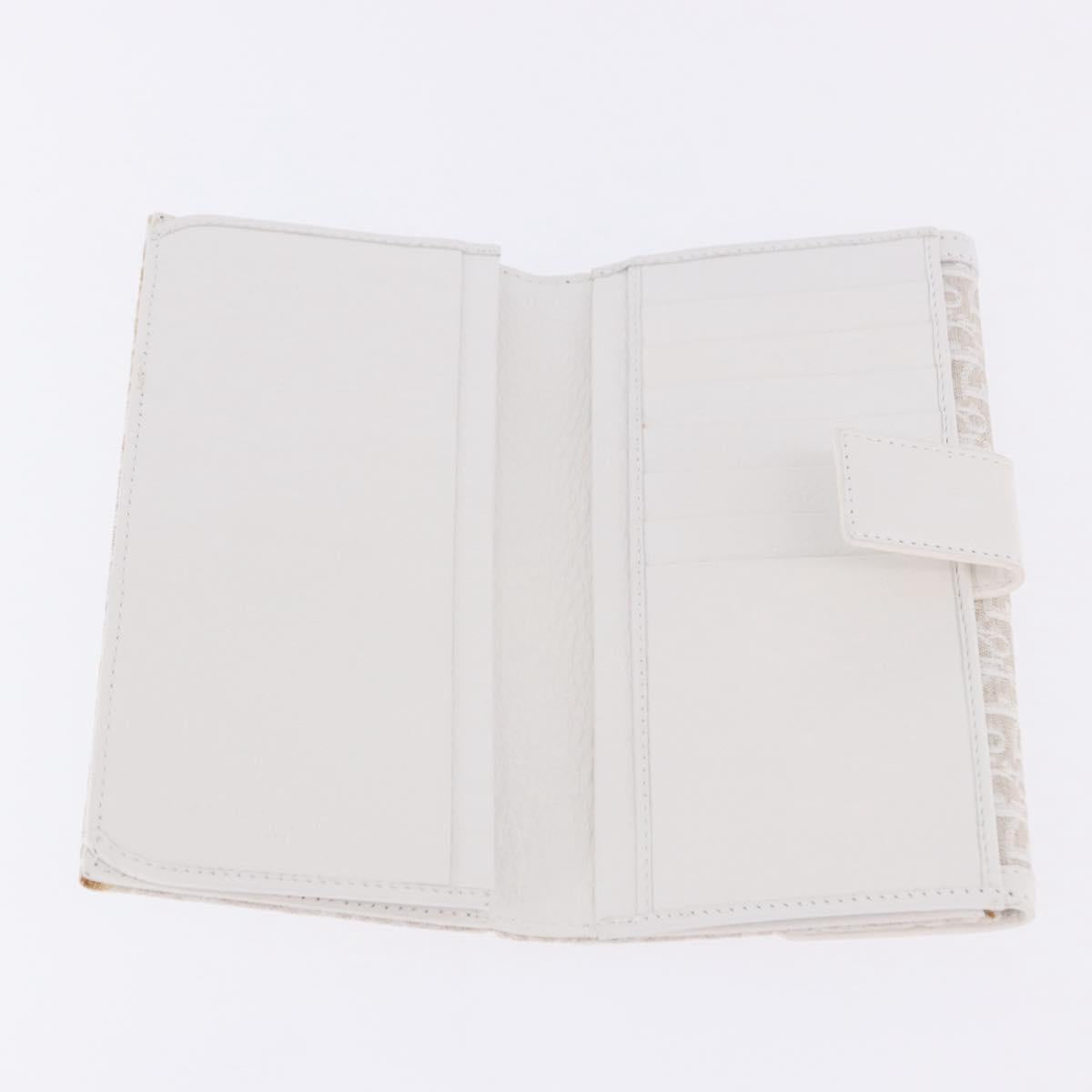 Christian Dior Trotter Canvas Long Wallet Beige Silver Auth 201131V