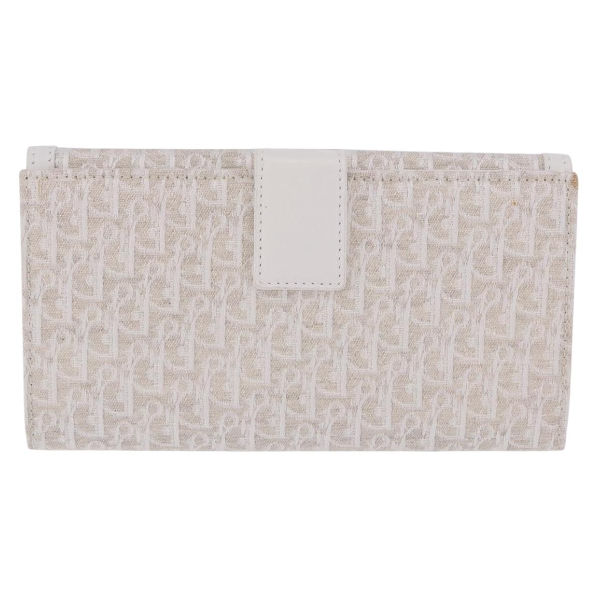 Christian Dior Trotter Canvas Long Wallet Beige Silver Auth 201131V