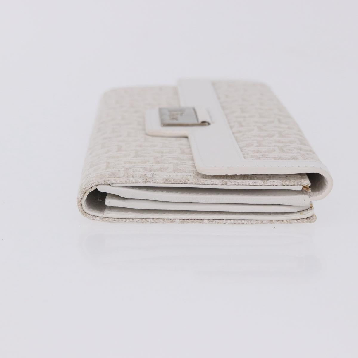 Christian Dior Trotter Canvas Long Wallet Beige Silver Auth 201131V