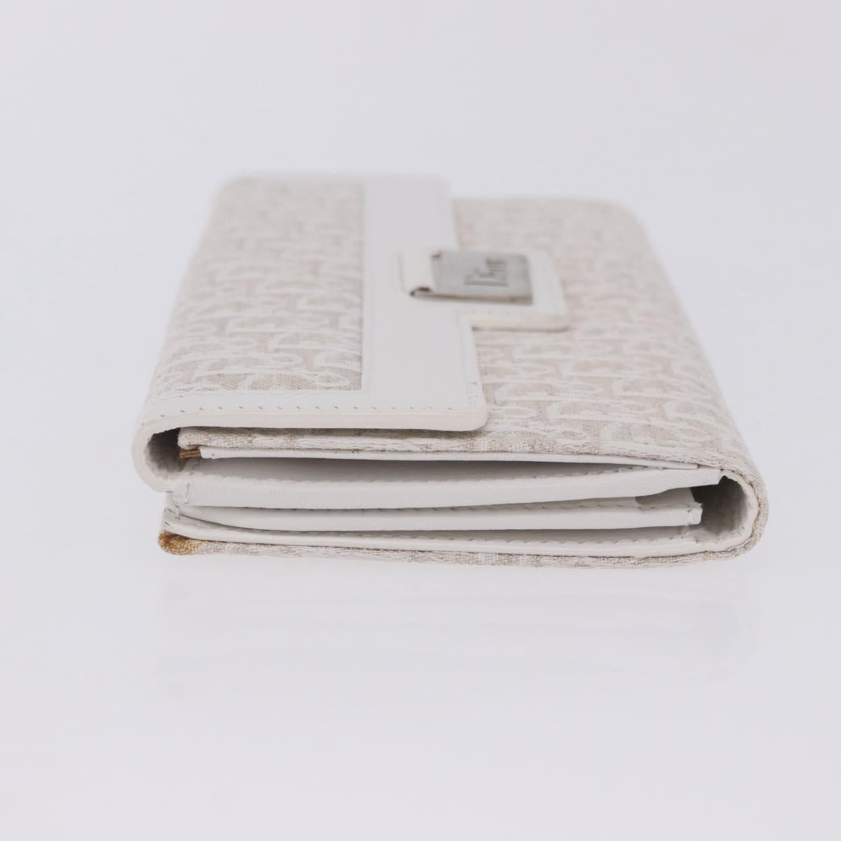 Christian Dior Trotter Canvas Long Wallet Beige Silver Auth 201131V