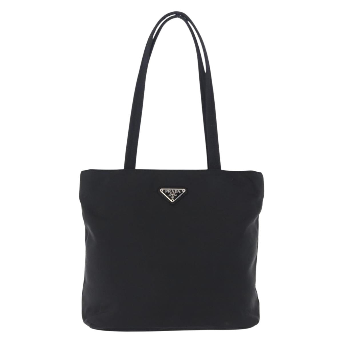 PRADA Tote Bag Nylon Black Silver Auth 201132A