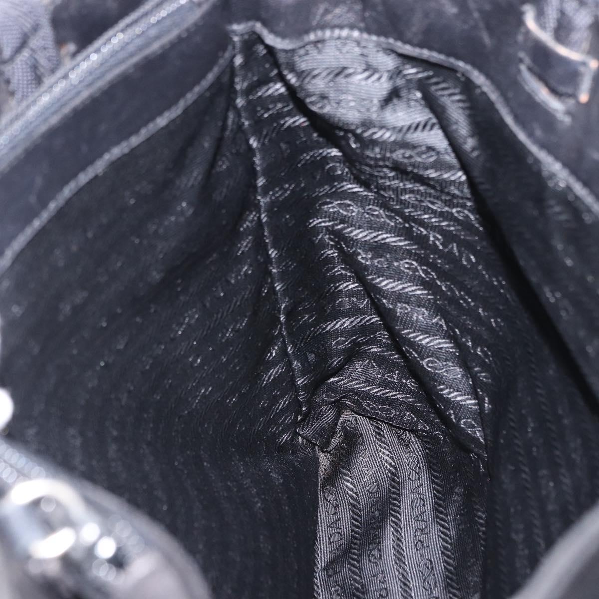PRADA Tote Bag Nylon Black Silver Auth 201132A