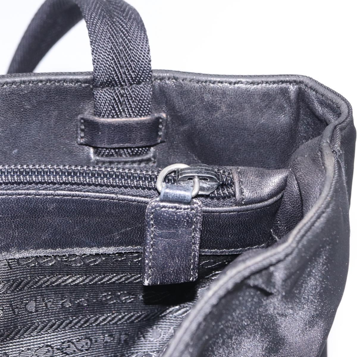 PRADA Tote Bag Nylon Black Silver Auth 201132A