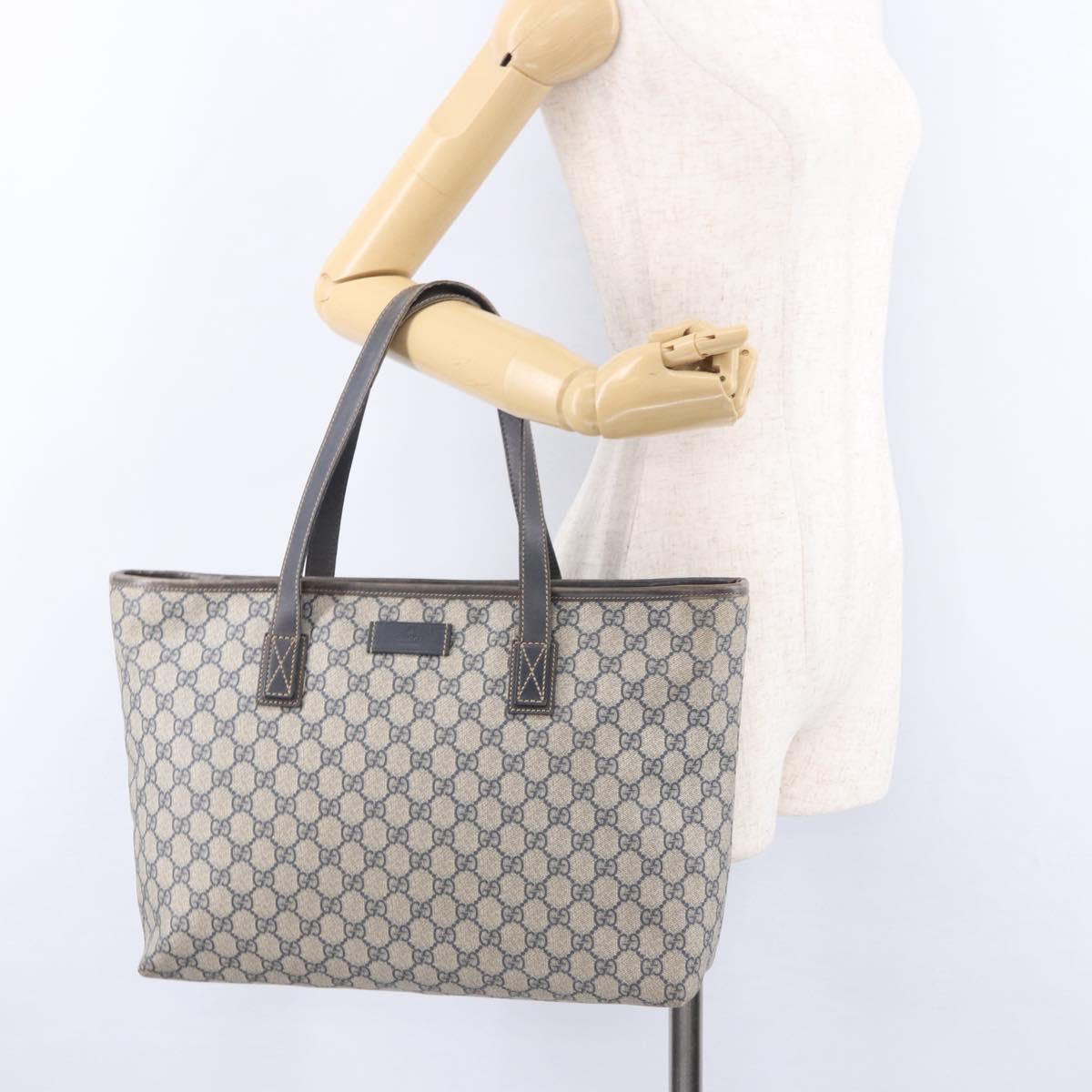 GUCCI GG Supreme Tote Bag PVC Navy Silver 211137 Auth 201133