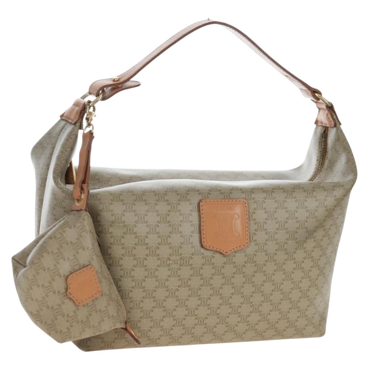 CELINE Macadam Canvas Hand Bag PVC Beige Gold Auth 201135V
