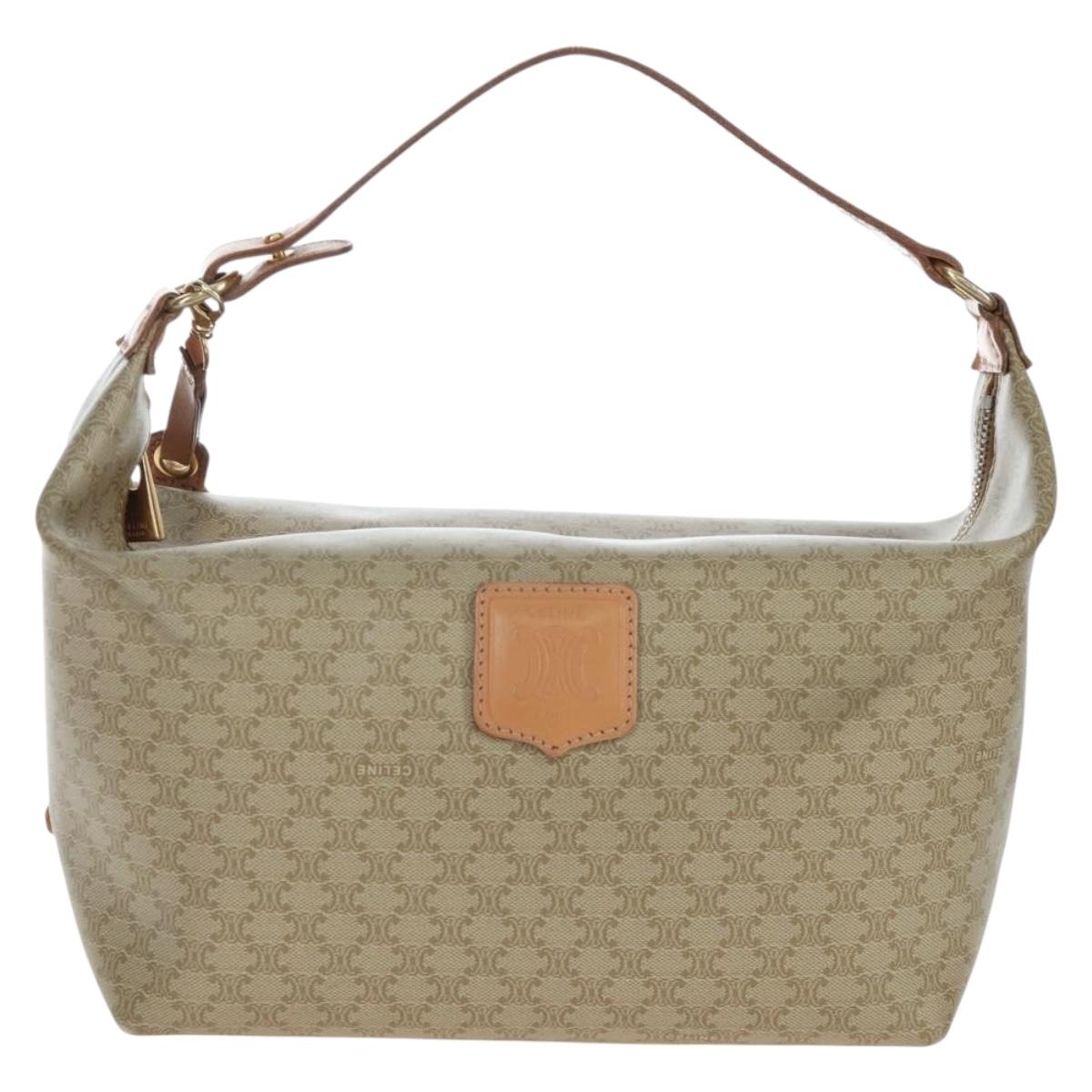 CELINE Macadam Canvas Hand Bag PVC Beige Gold Auth 201135V