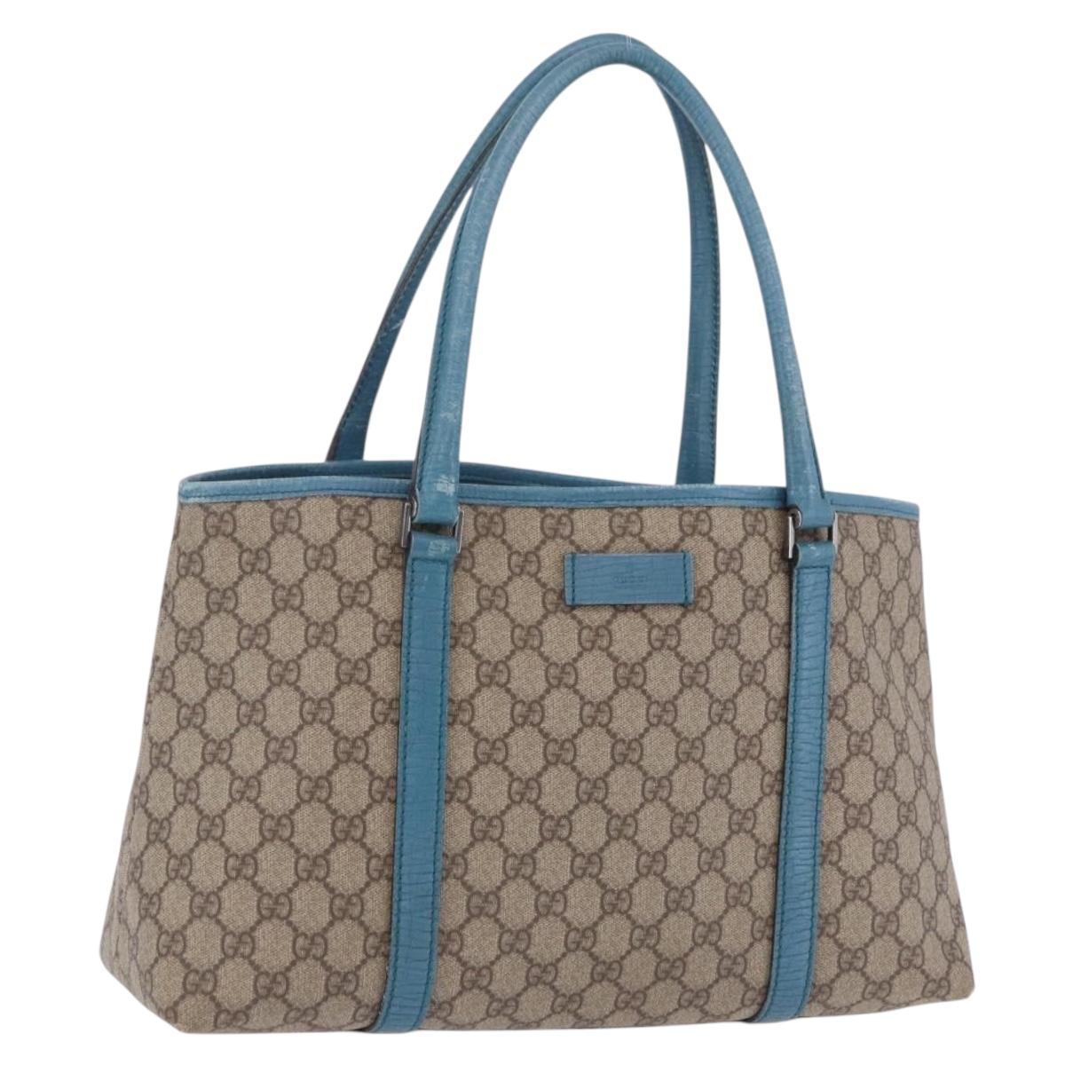 GUCCI GG Supreme Tote Bag PVC Beige Blue 114595 Auth 201138
