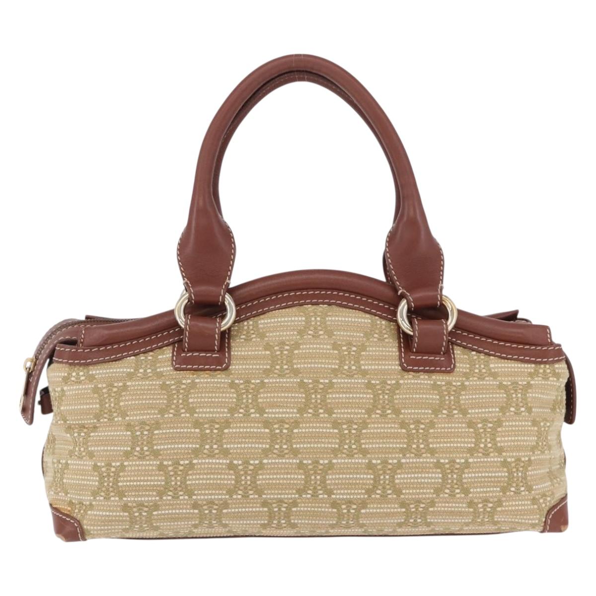 CELINE Hand Bag Canvas Beige Gold Tone Auth 201139A