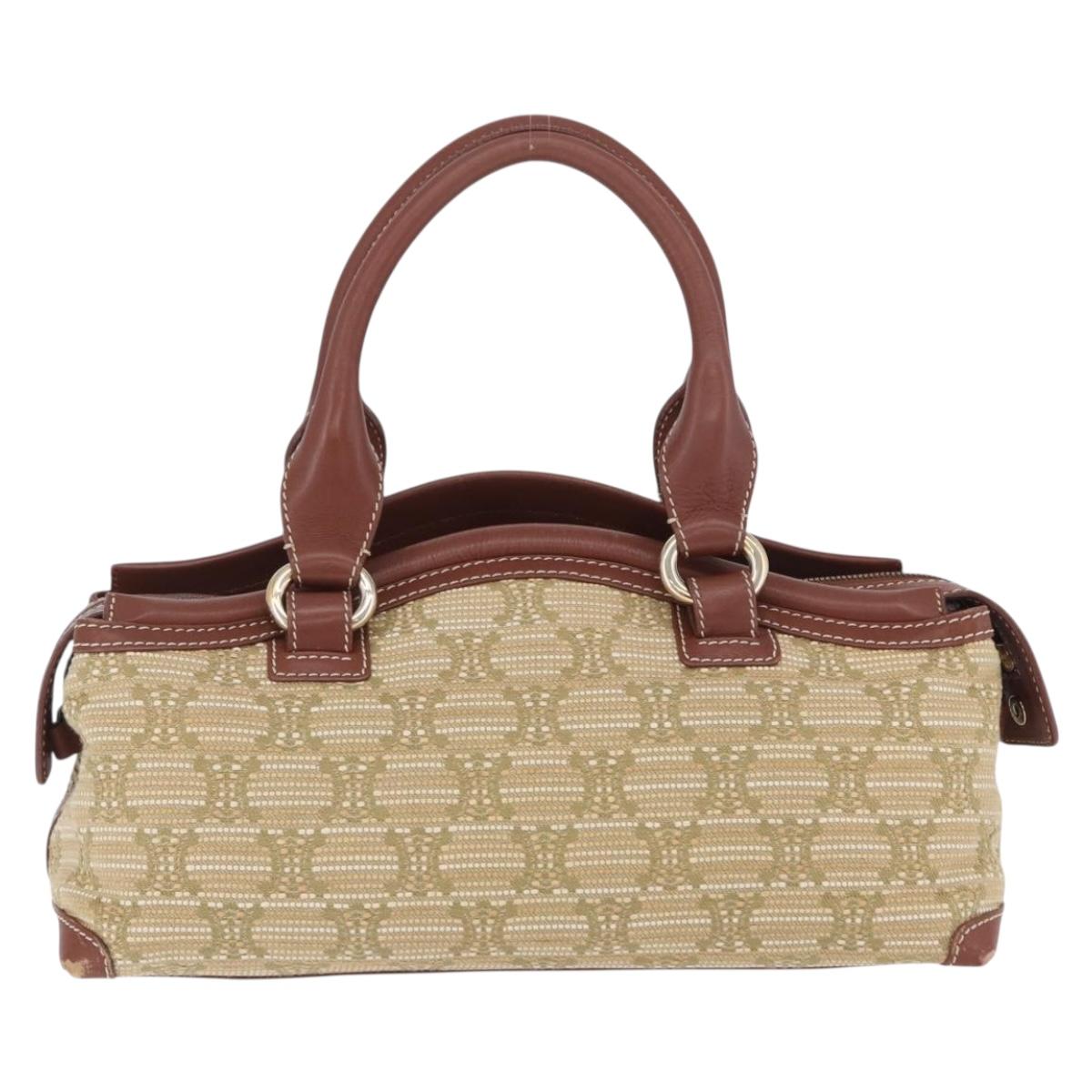 CELINE Hand Bag Canvas Beige Gold Tone Auth 201139A