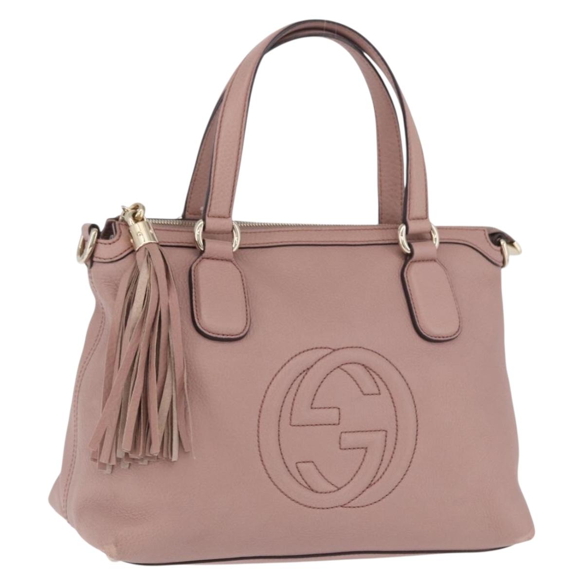 GUCCI Soho Hand Bag Leather Pink Gold Tone 308362 Auth 201141A