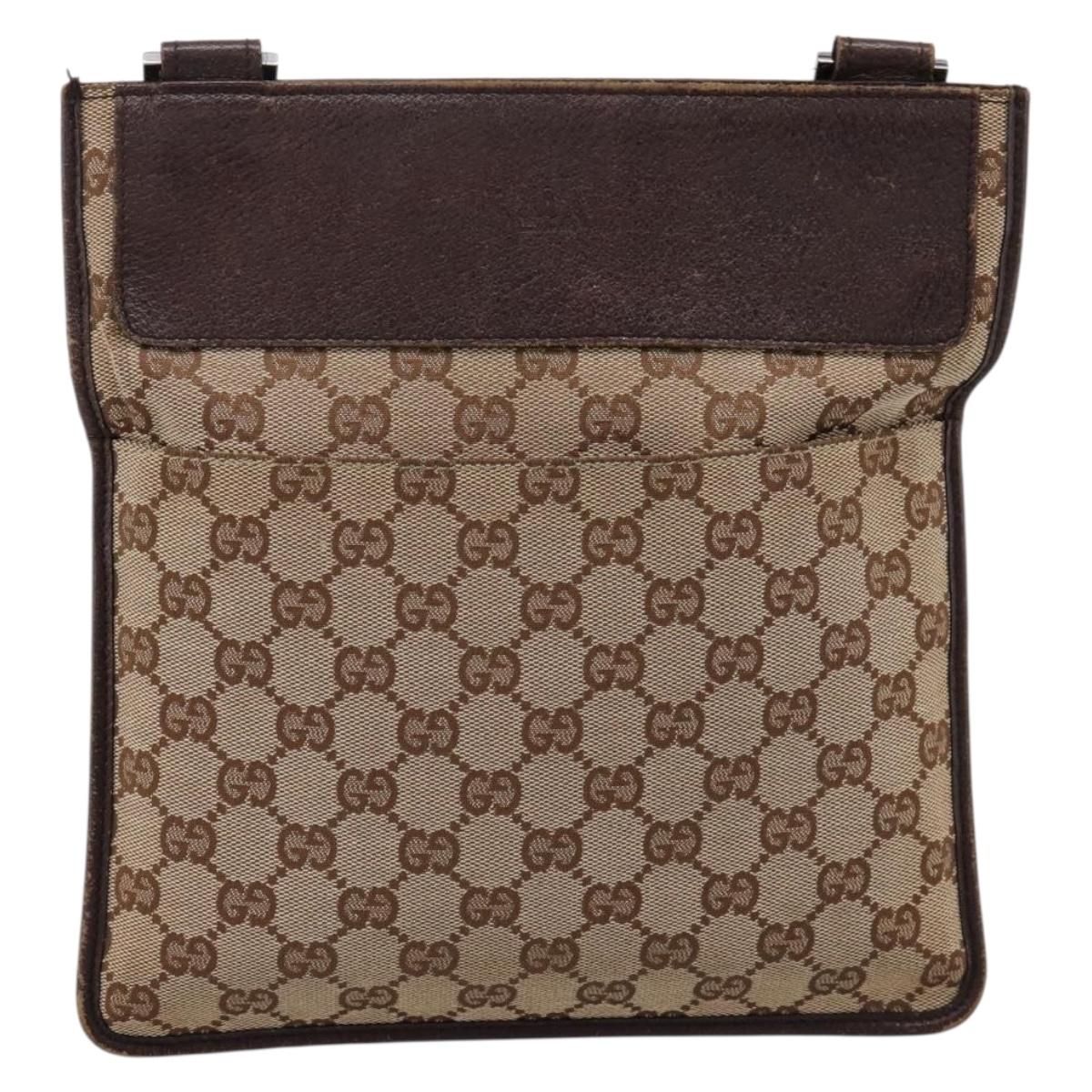 GUCCI GG Canvas Shoulder Bag Beige Silver 27639 Auth 201150