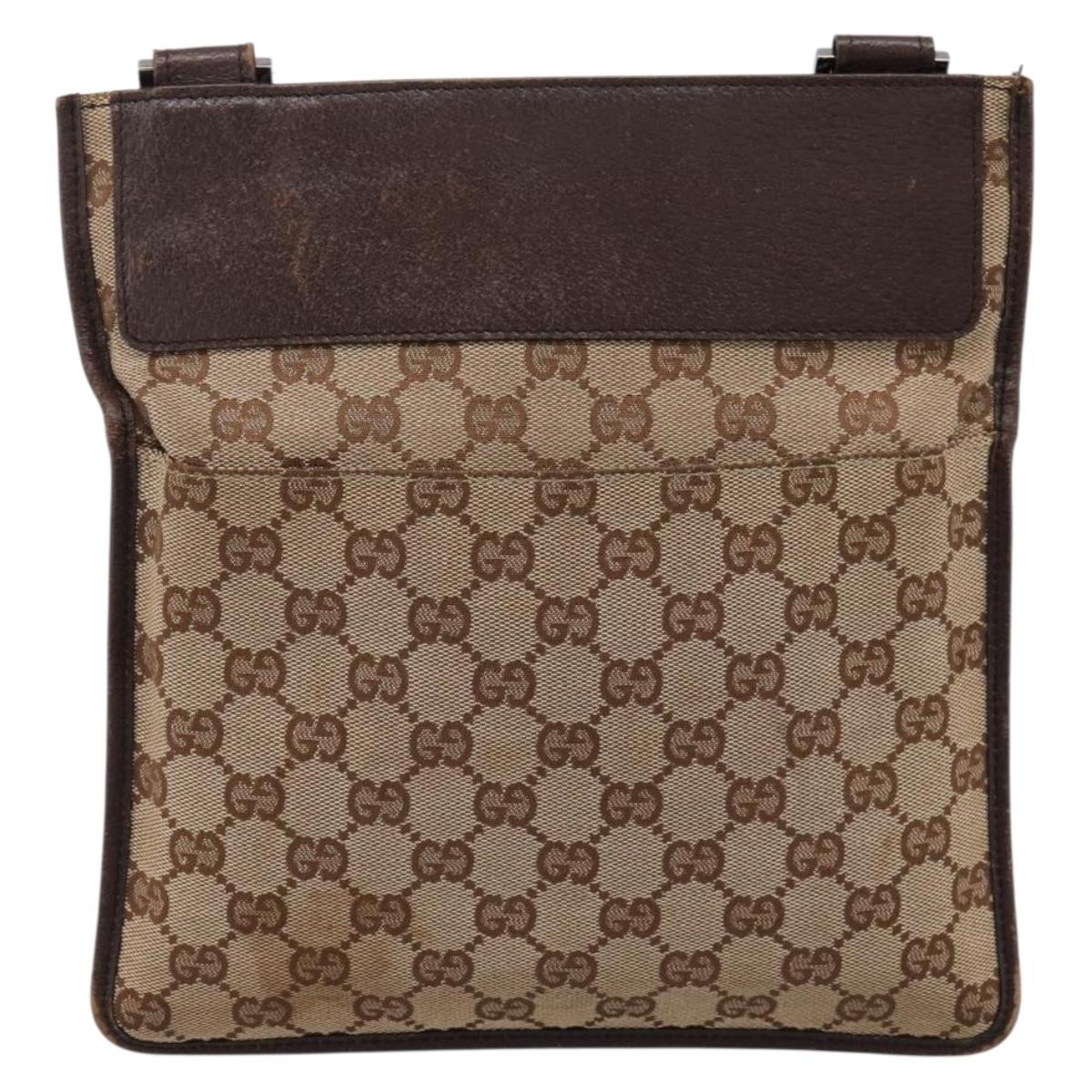 GUCCI GG Canvas Shoulder Bag Beige Silver 27639 Auth 201150