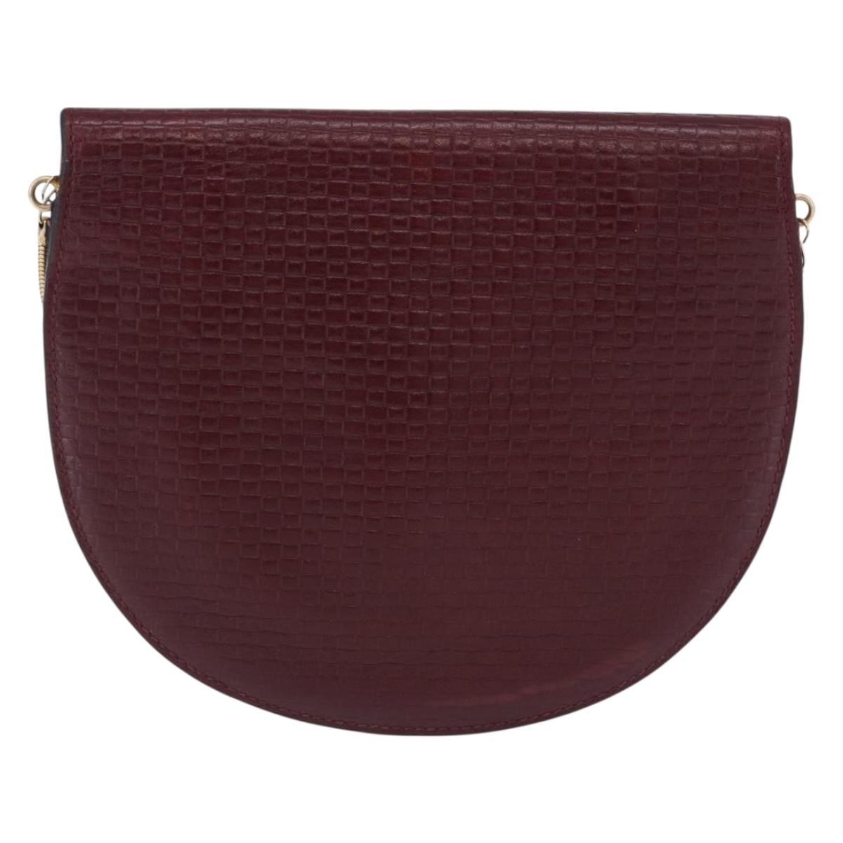 CELINE Shoulder Bag Leather Bordeaux Gold Tone Auth 201151A
