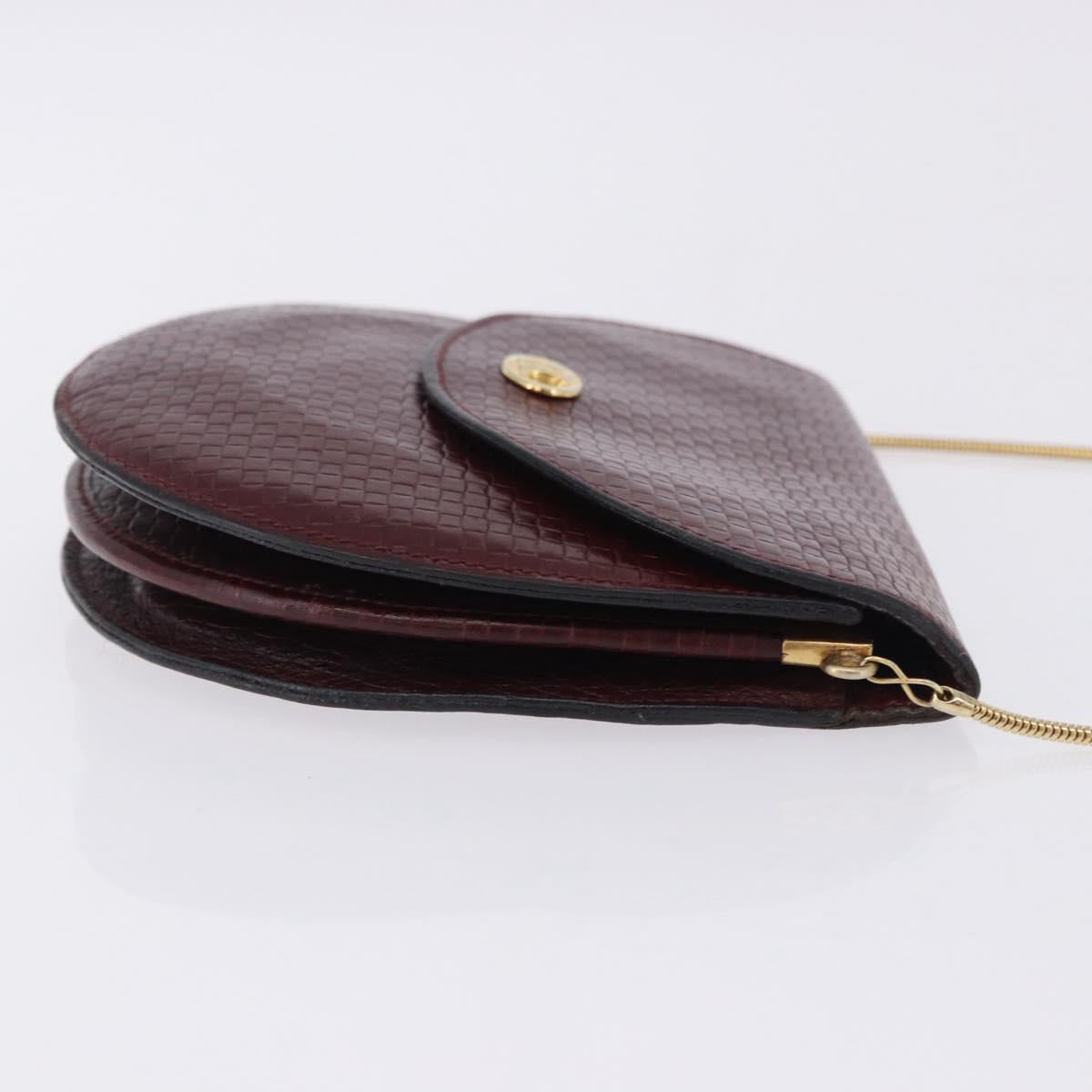 CELINE Shoulder Bag Leather Bordeaux Gold Tone Auth 201151A