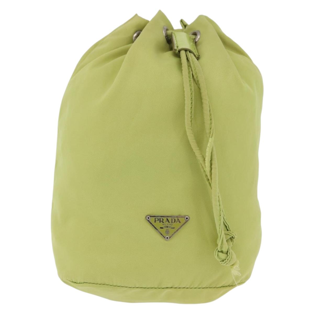 PRADA Purse Pouch Nylon LIme Green Silver Auth 201152A