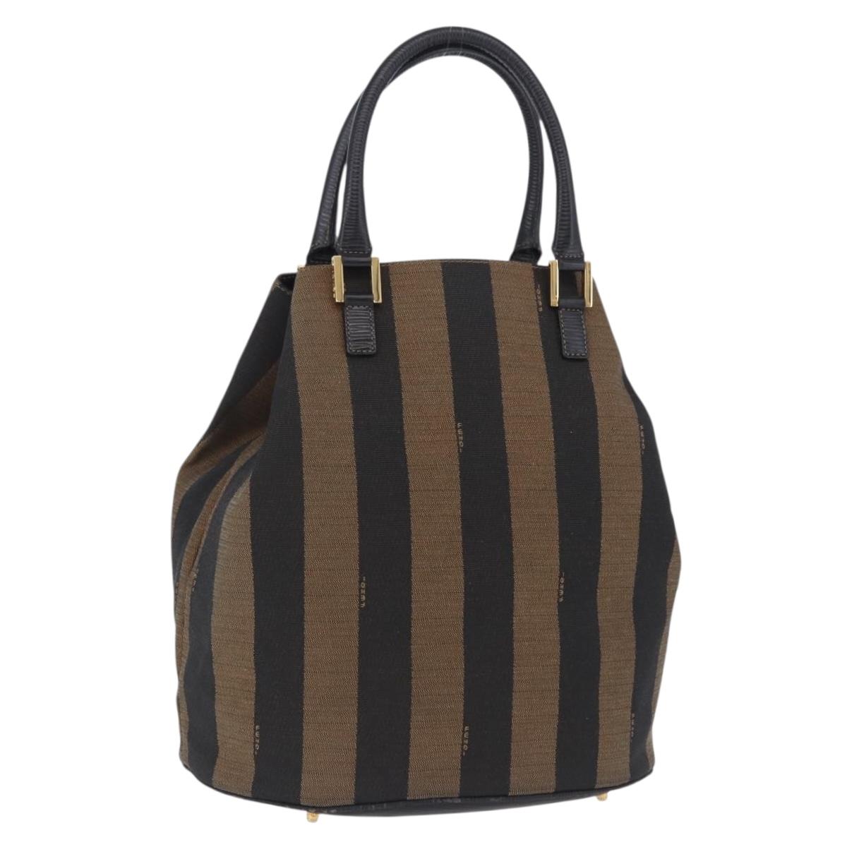FENDI Pecan Canvas Tote Bag Brown Gold Tone Auth 201156
