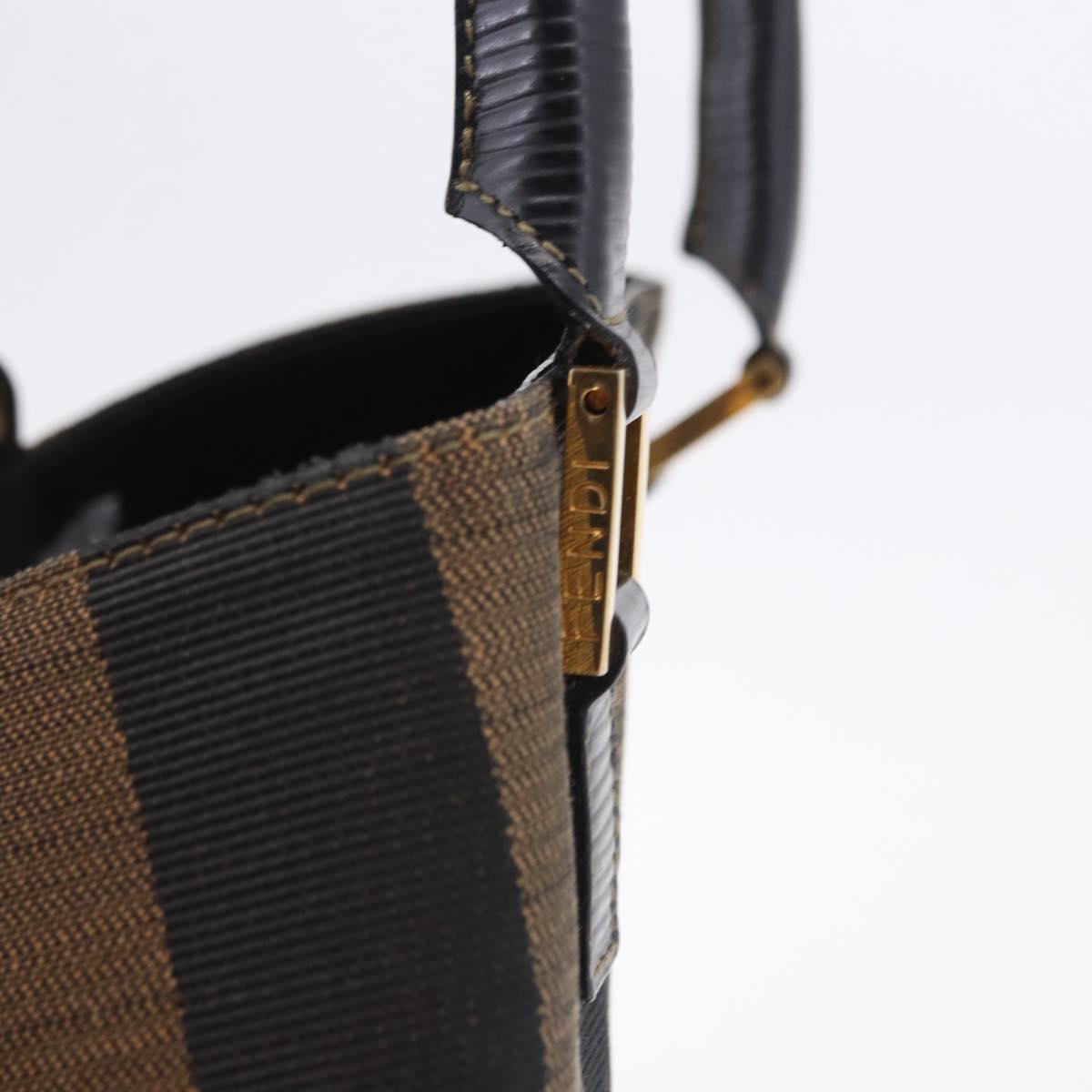FENDI Pecan Canvas Tote Bag Brown Gold Tone Auth 201156