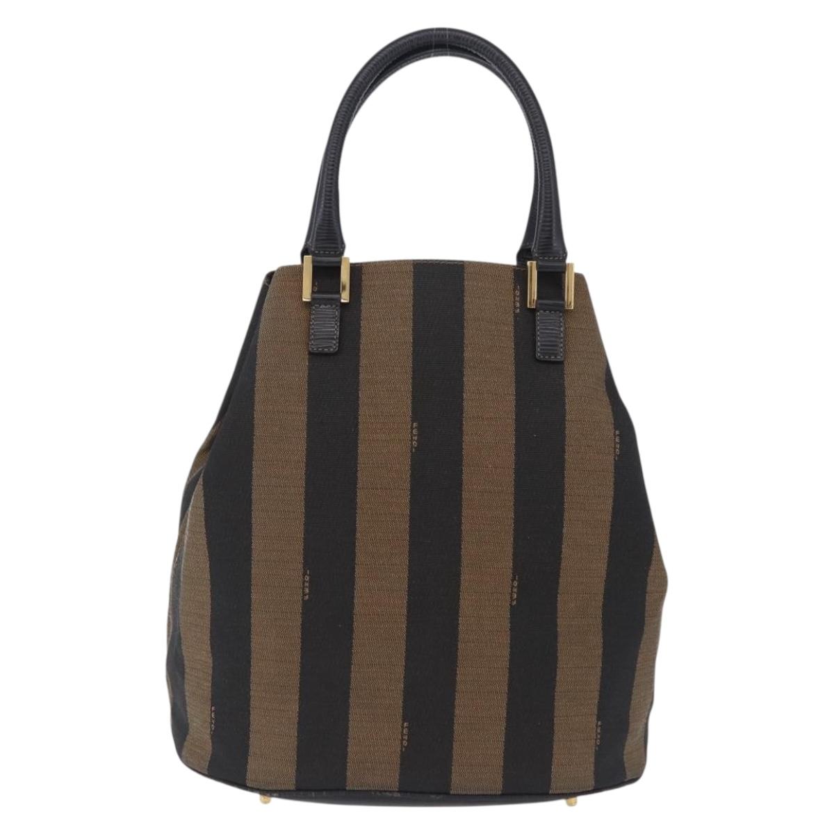 FENDI Pecan Canvas Tote Bag Brown Gold Tone Auth 201156