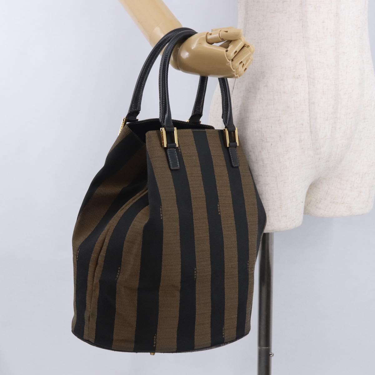 FENDI Pecan Canvas Tote Bag Brown Gold Tone Auth 201156