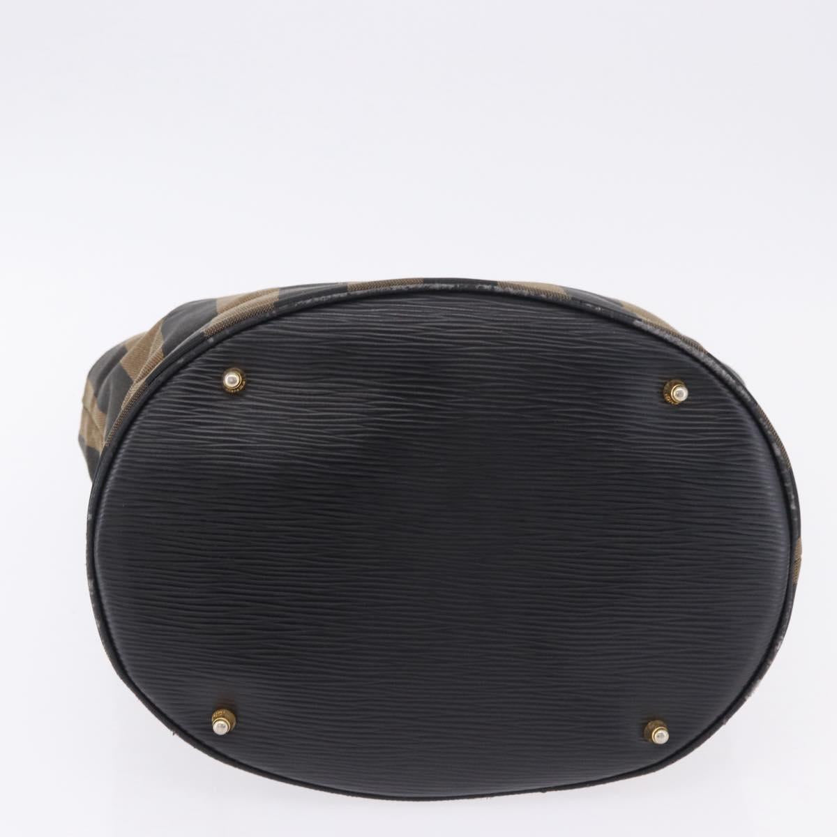 FENDI Pecan Canvas Tote Bag Brown Gold Tone Auth 201156