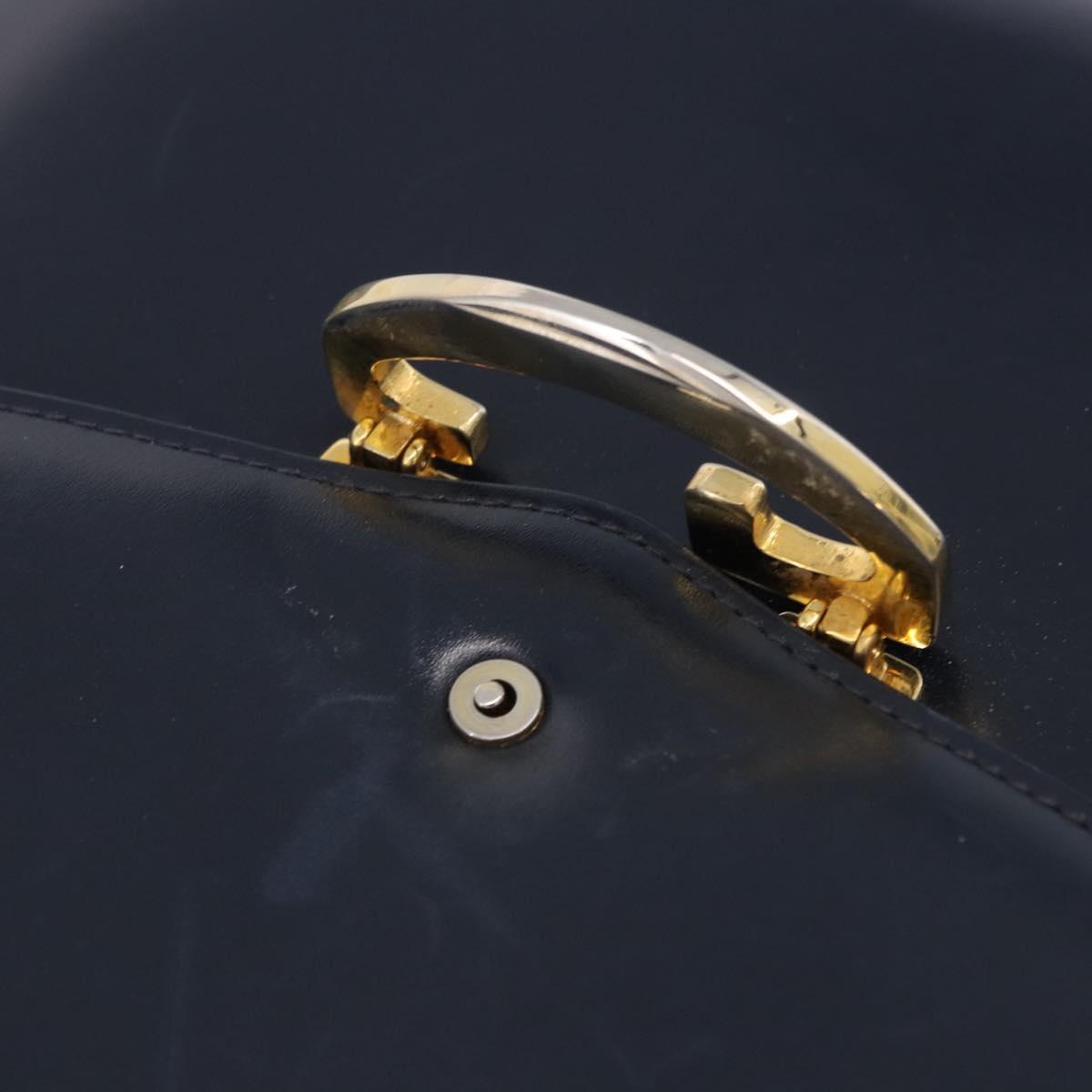 GUCCI Shoulder Bag Leather Navy Gold Tone Auth 201158