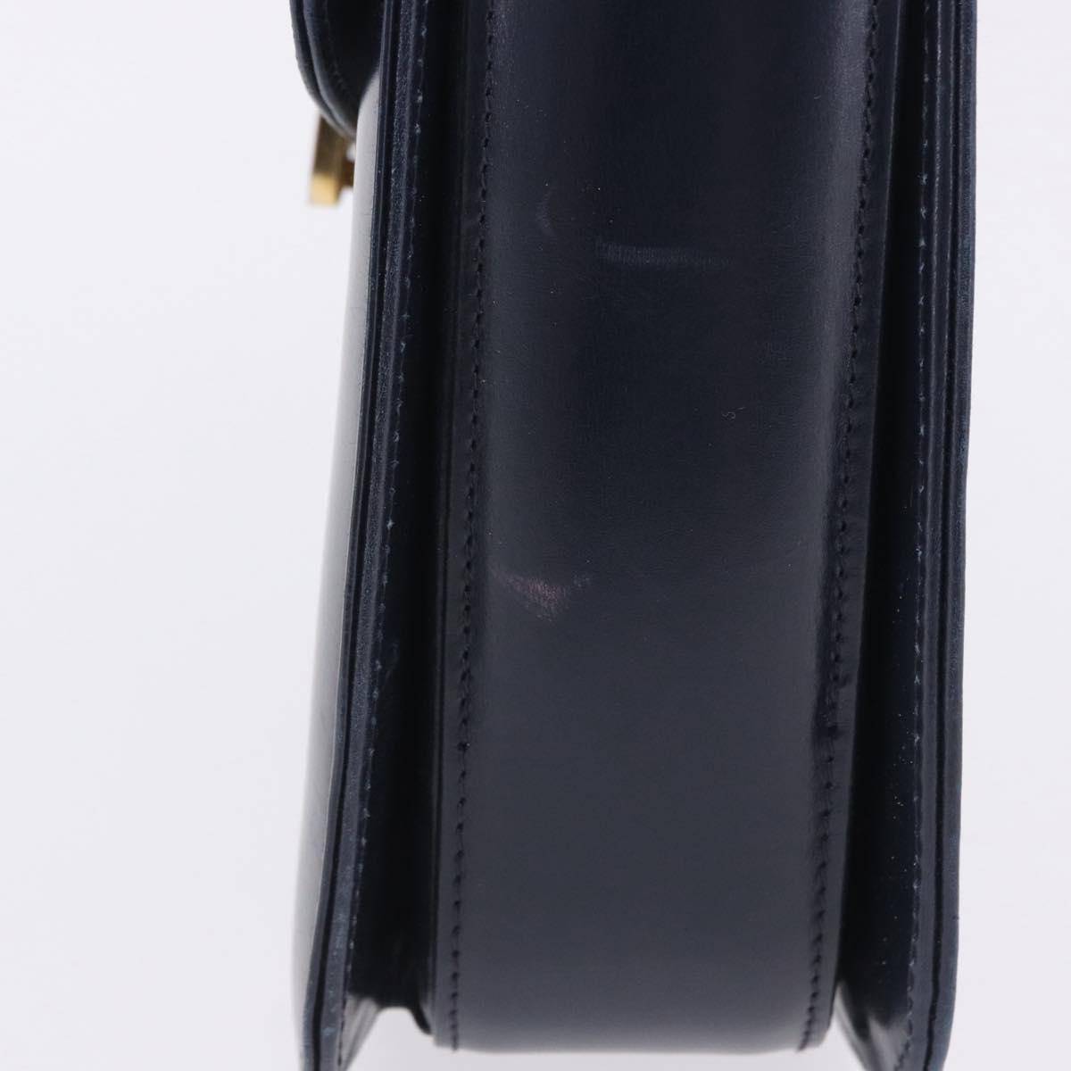 GUCCI Shoulder Bag Leather Navy Gold Tone Auth 201158