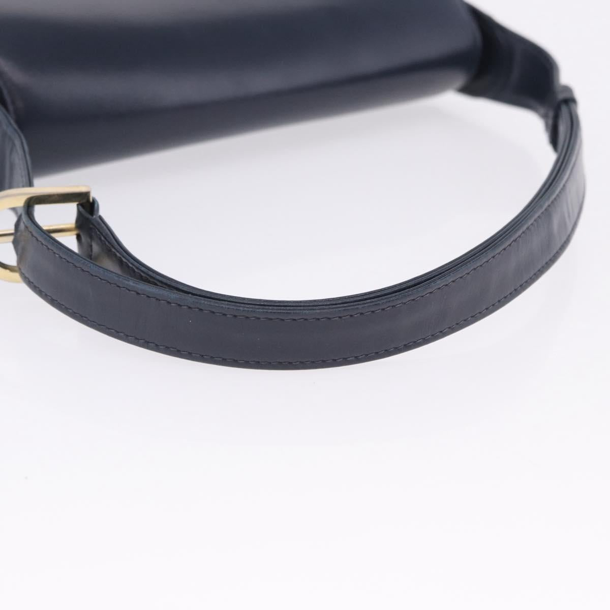 GUCCI Shoulder Bag Leather Navy Gold Tone Auth 201158