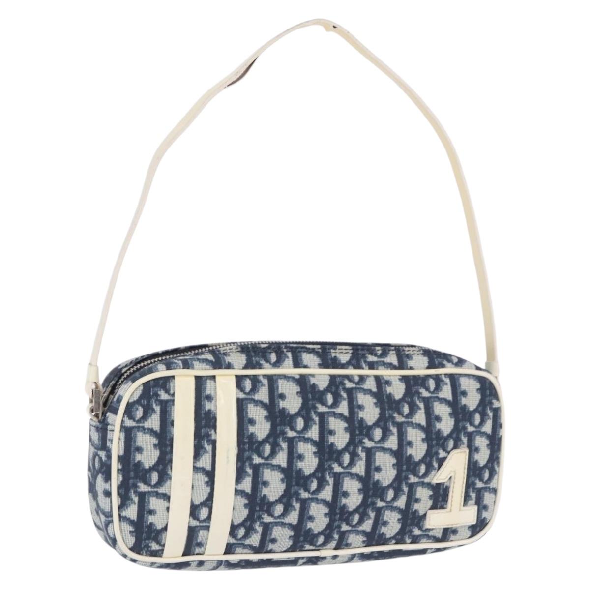 Christian Dior Trotter Hand Bag PVC Leather Blue White Auth 201159