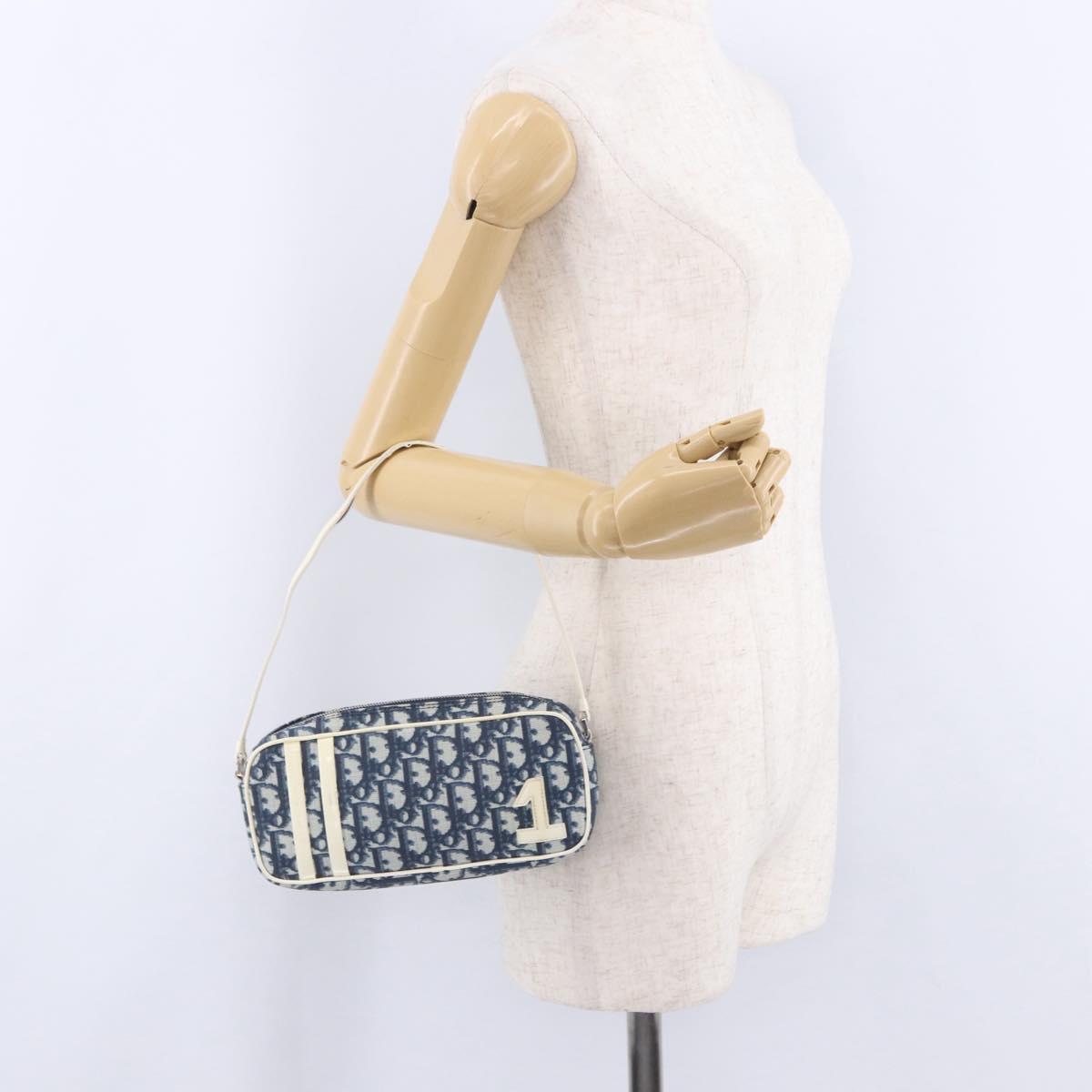 Christian Dior Trotter Hand Bag PVC Leather Blue White Auth 201159