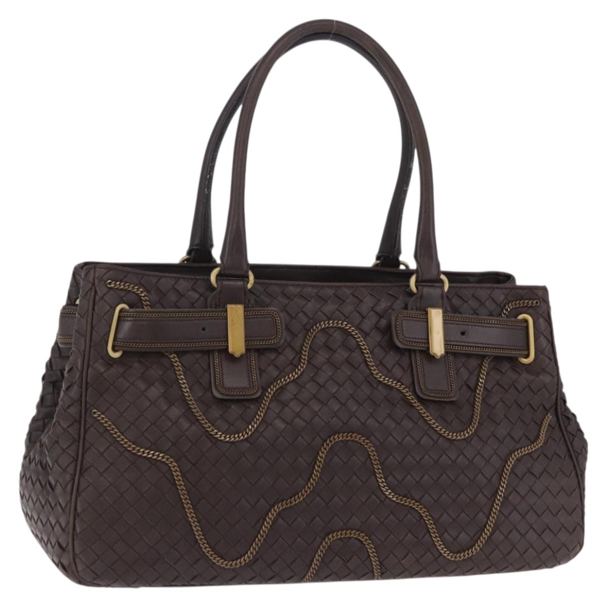 BOTTEGA VENETA INTRECCIATO Hand Bag Leather Brown Gold Tone 169754 Auth 201163V