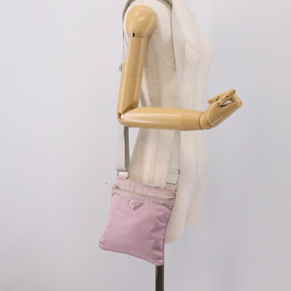 PRADA Shoulder Bag Nylon Pink Silver Auth 201164A