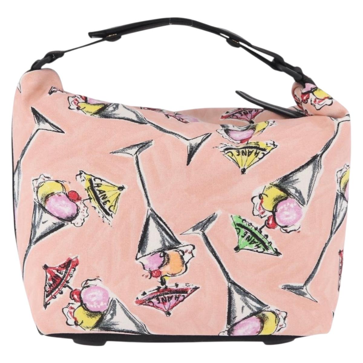 CHANEL Ice Cream Pattern Shoulder Bag Canvas Pink Black CC Auth 201171V