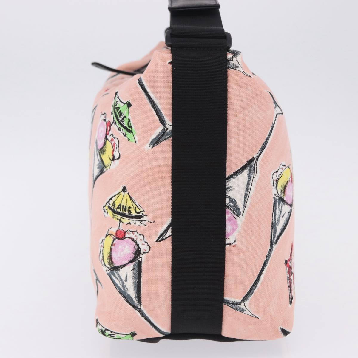 CHANEL Ice Cream Pattern Shoulder Bag Canvas Pink Black CC Auth 201171V