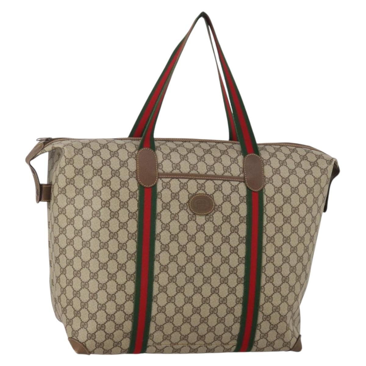GUCCI GG Supreme Web Sherry Line Tote Bag PVC Beige 002 39 6211 Auth 201174A