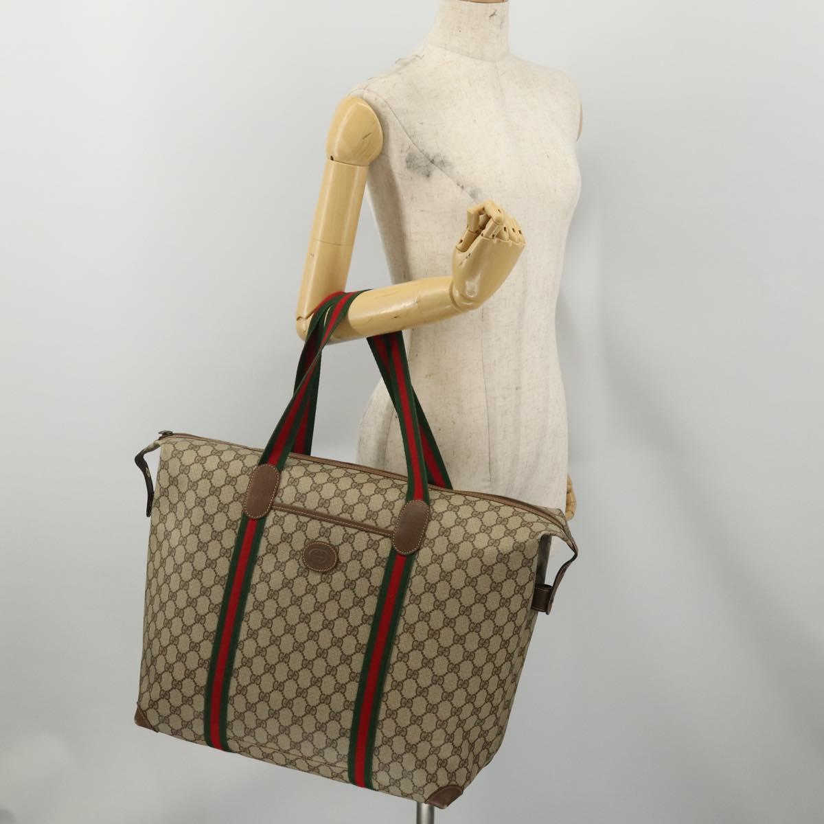GUCCI GG Supreme Web Sherry Line Tote Bag PVC Beige 002 39 6211 Auth 201174A