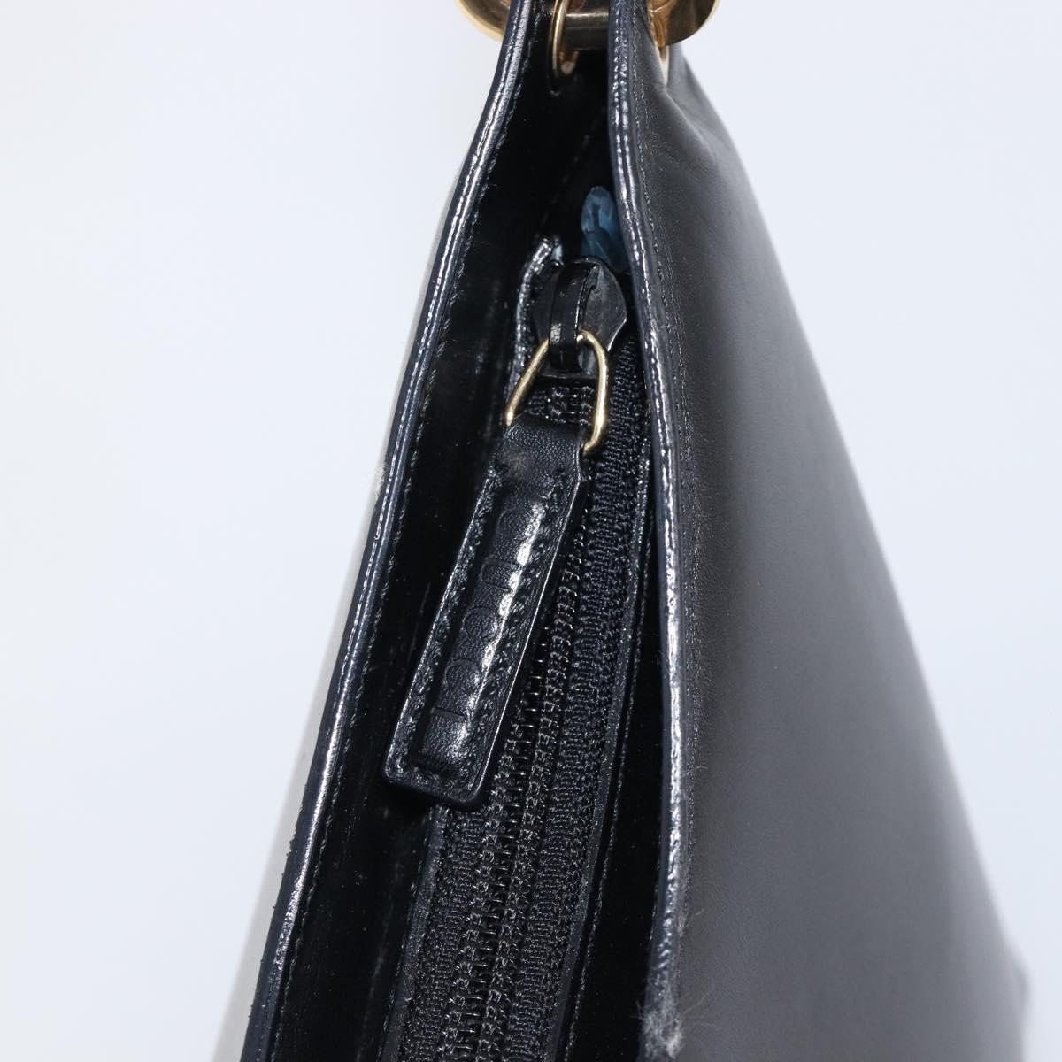 GUCCI Bamboo Hand Bag Leather Black Gold Tone 001 3008 Auth 201175