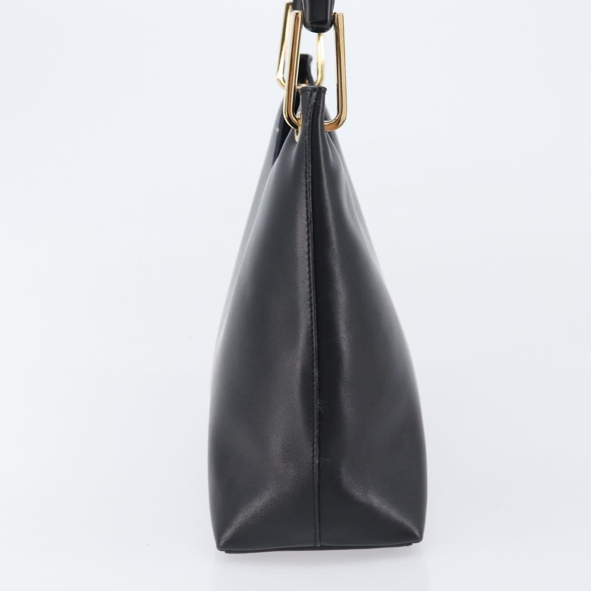 GUCCI Bamboo Hand Bag Leather Black Gold Tone 001 3008 Auth 201175