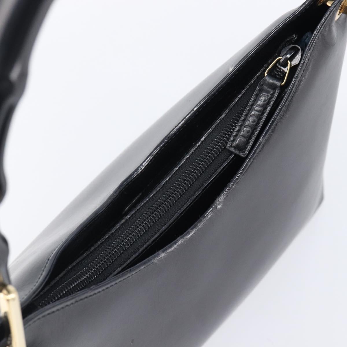 GUCCI Bamboo Hand Bag Leather Black Gold Tone 001 3008 Auth 201175