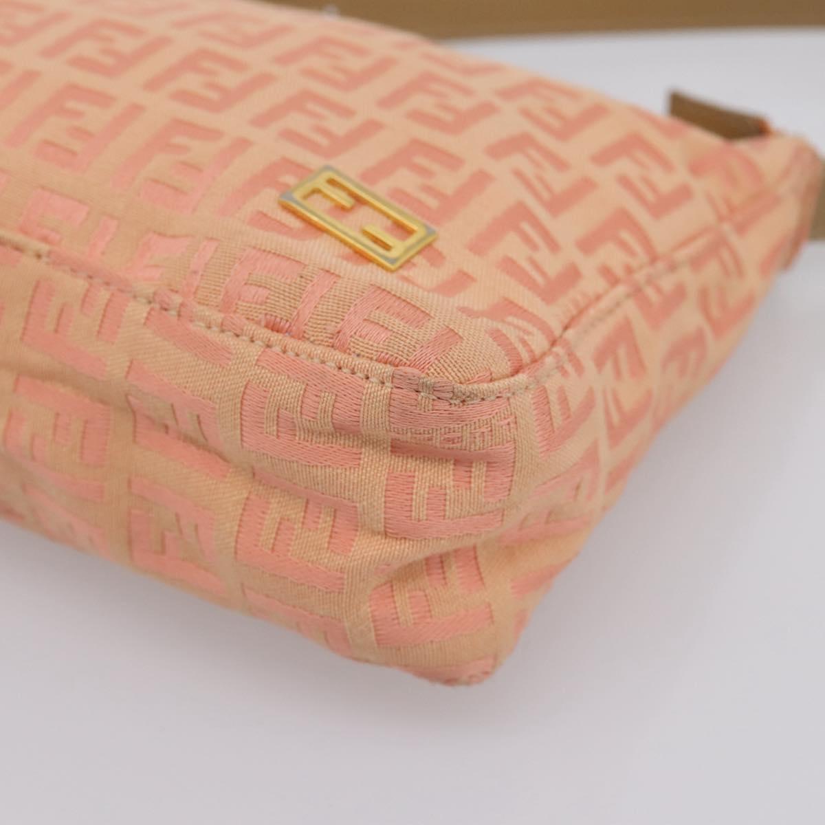 FENDI Zucchino Canvas Hand Bag Pink Gold Tone Auth 201183