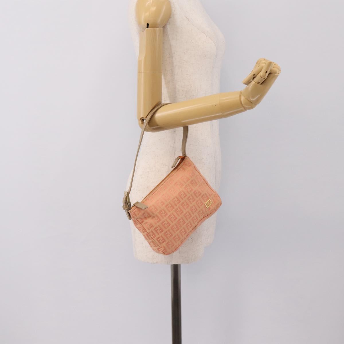 FENDI Zucchino Canvas Hand Bag Pink Gold Tone Auth 201183