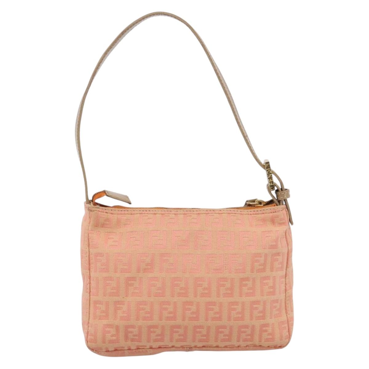 FENDI Zucchino Canvas Hand Bag Pink Gold Tone Auth 201183