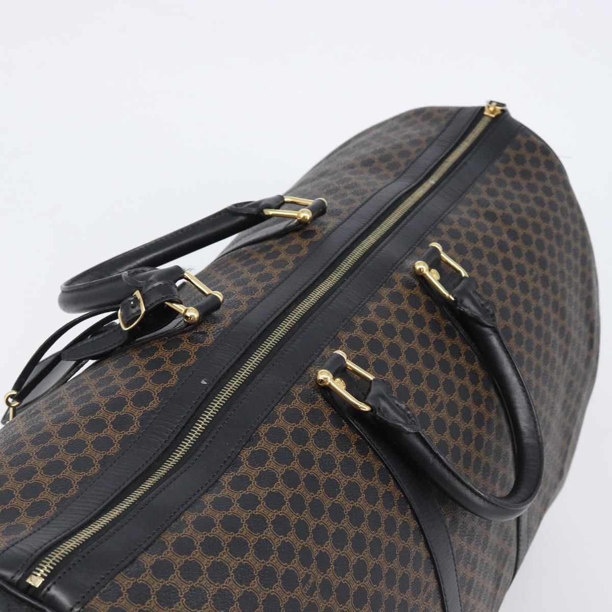 CELINE Macadam Canvas Boston Bag PVC Leather 2way Black Gold Auth 201189V
