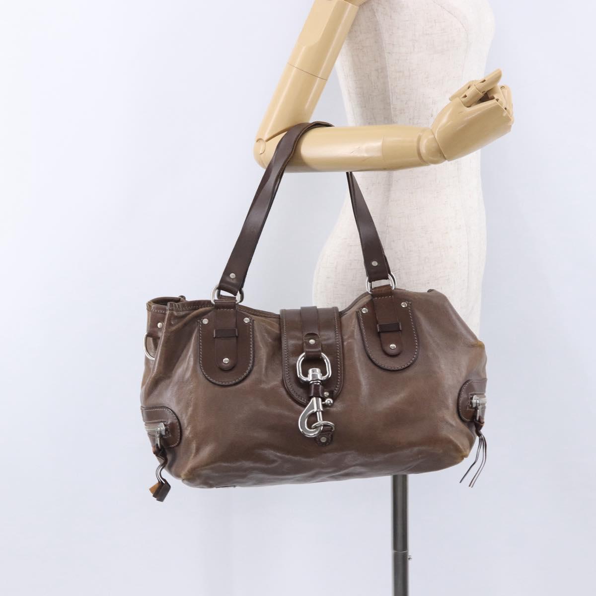 Chloe Kerala Hand Bag Leather Brown Silver Auth 201190