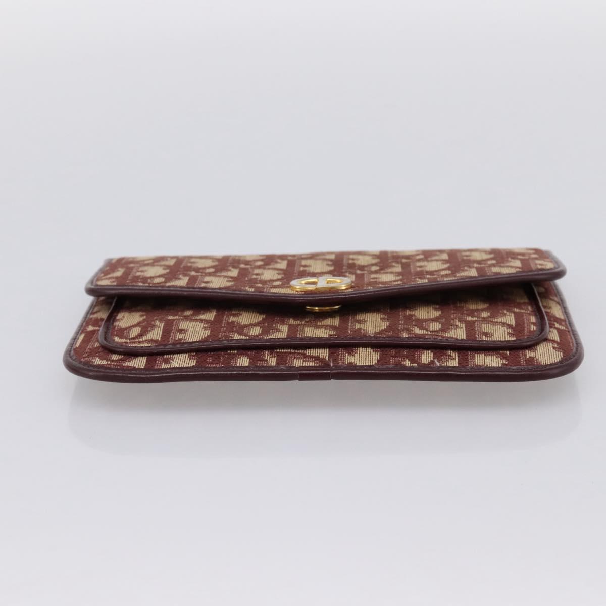 Christian Dior Trotter Canvas Pouch Red Gold Tone Auth 201191