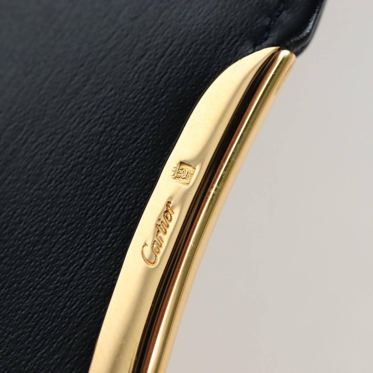 CARTIER Chain Shoulder Bag Leather Navy Gold Auth 201192V