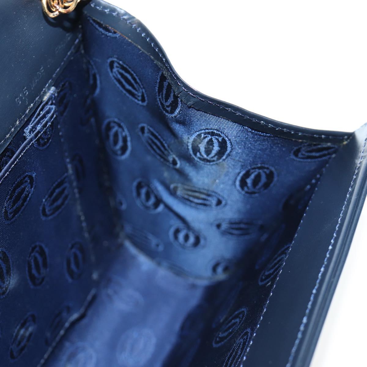 CARTIER Chain Shoulder Bag Leather Navy Gold Auth 201192V
