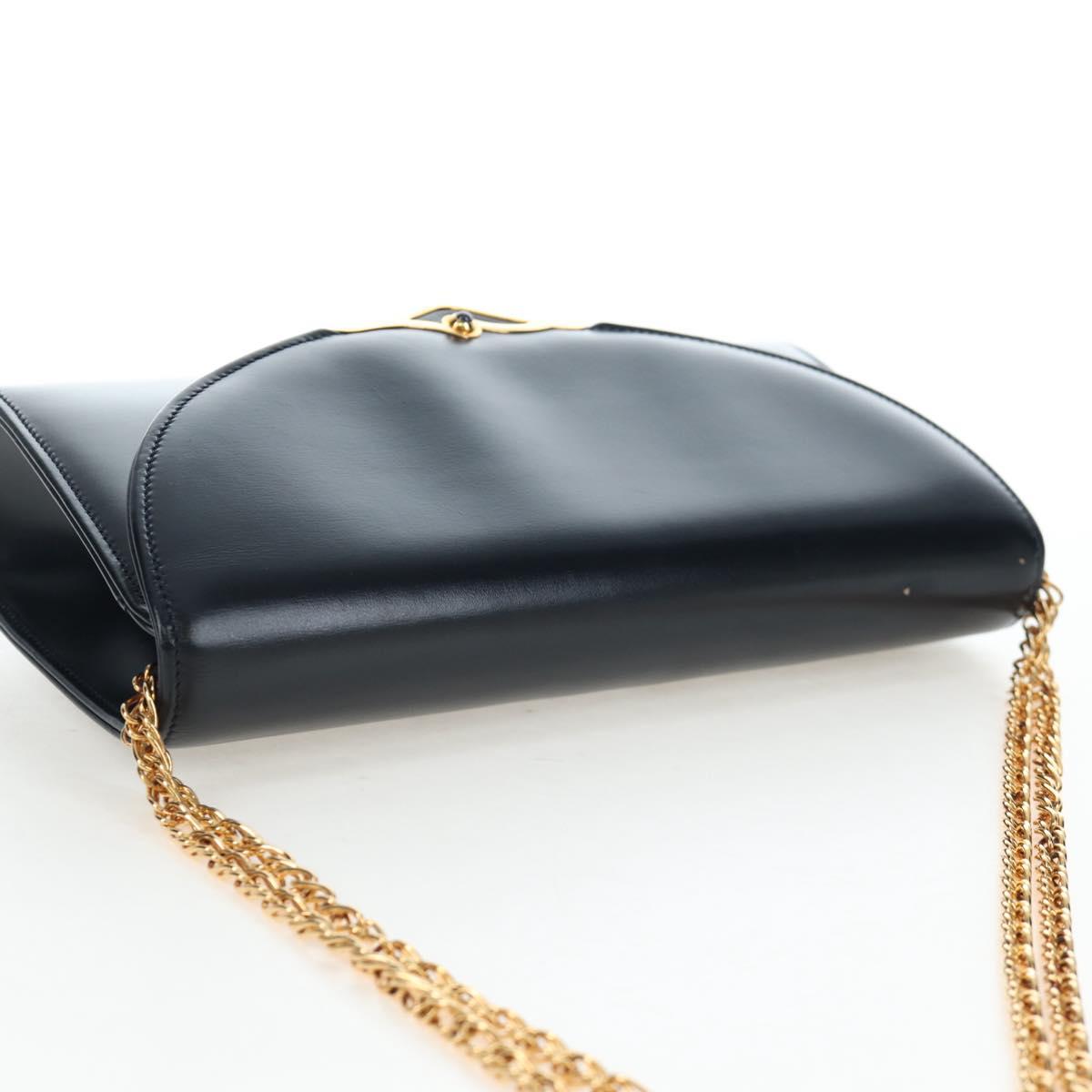 CARTIER Chain Shoulder Bag Leather Navy Gold Auth 201192V