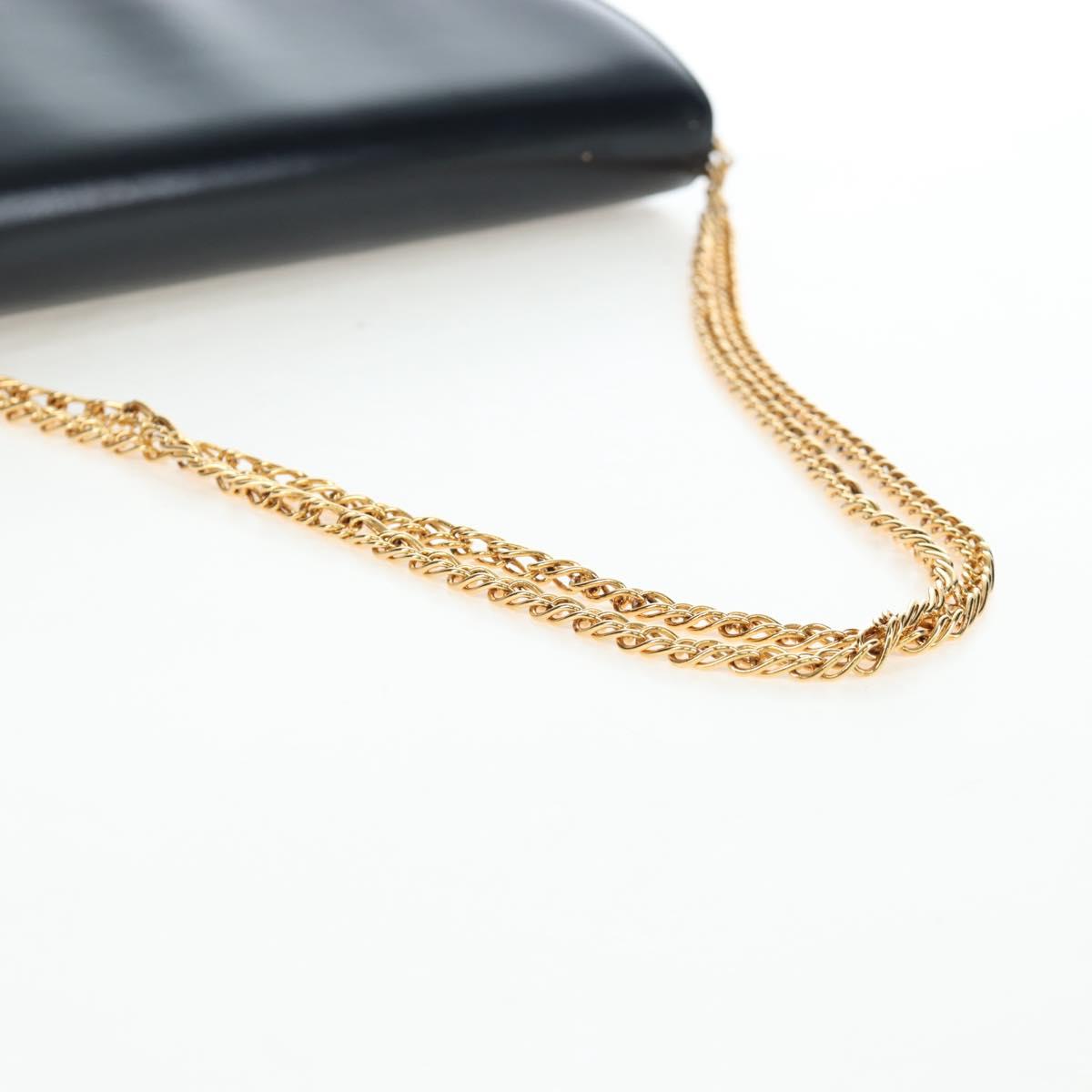 CARTIER Chain Shoulder Bag Leather Navy Gold Auth 201192V